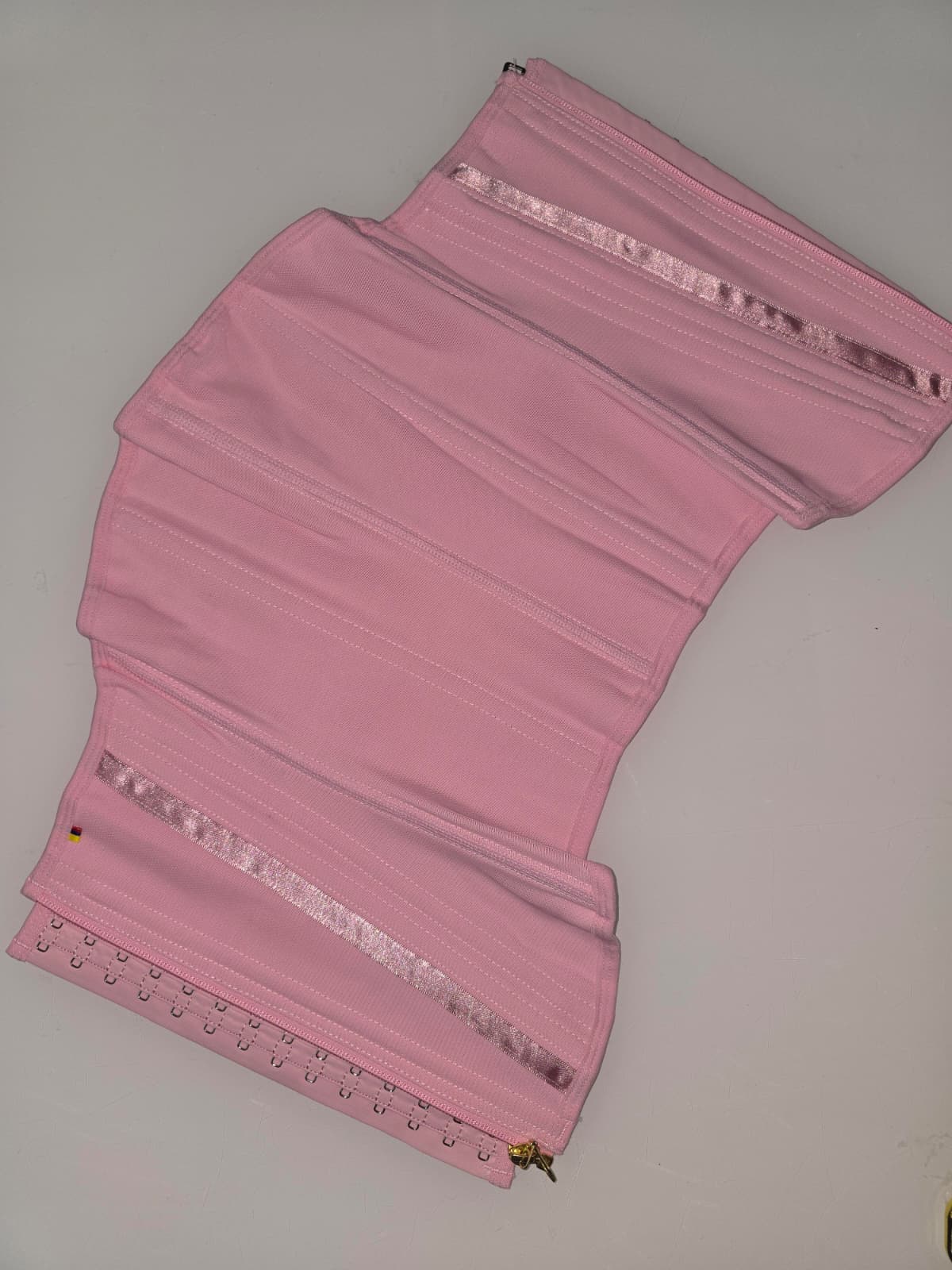 Pink Powernet Waist Trainer Girdle with Zipper & Hidden Hooks 444A