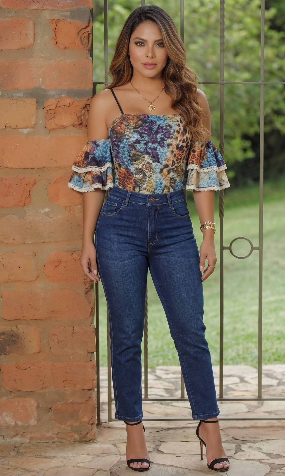 Colombian Mixed Animal Print Ruffle Off-The-Shoulder Body Slimmer 6187