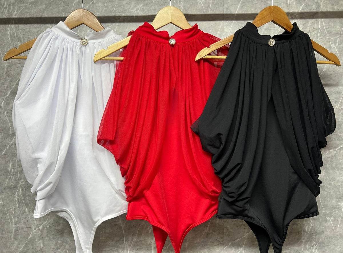 Colombian White Cold-Shoulder Drape Sleeve Body Slimmer 7696