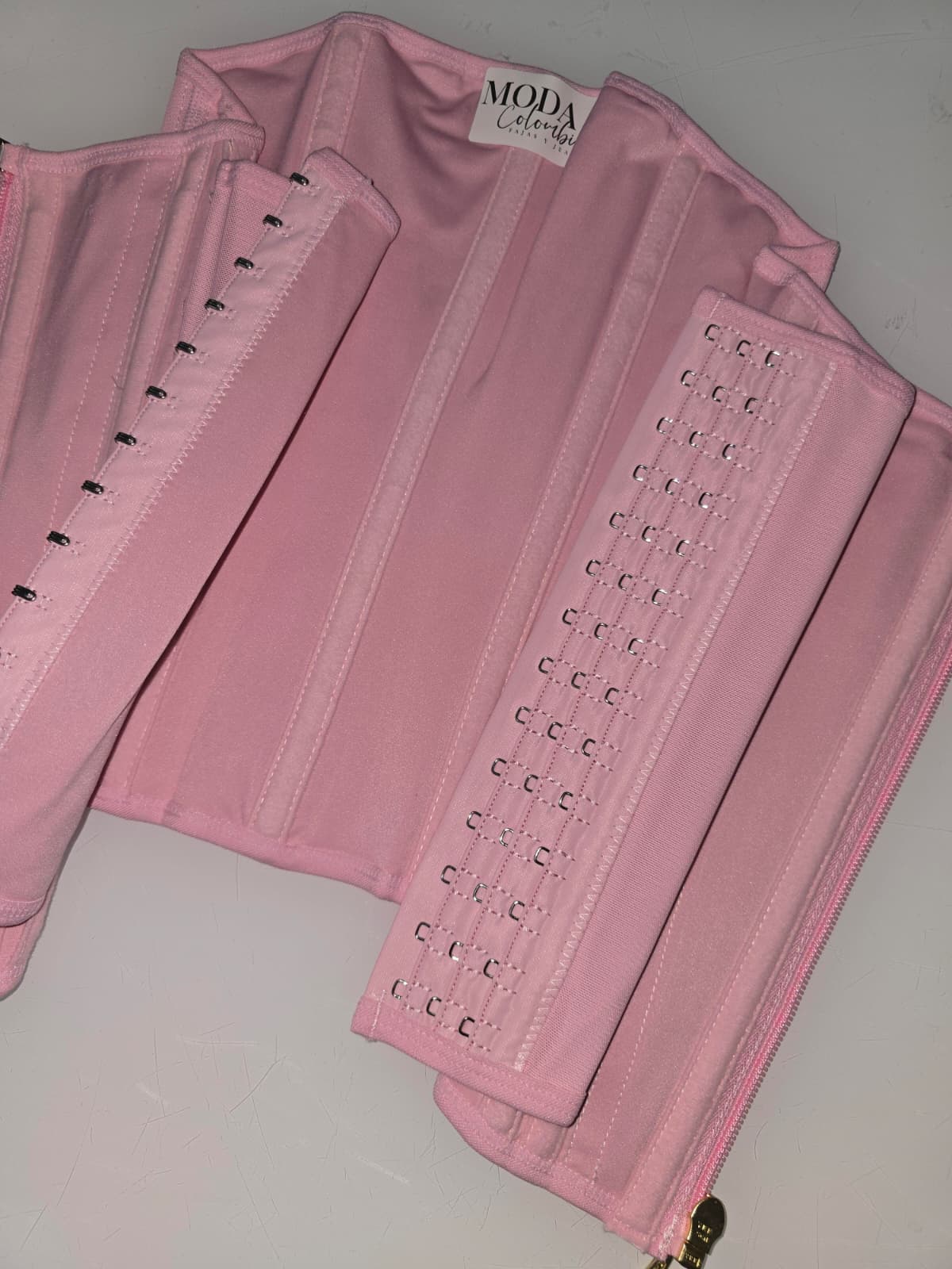 Pink Powernet Waist Trainer Girdle with Zipper & Hidden Hooks 444A