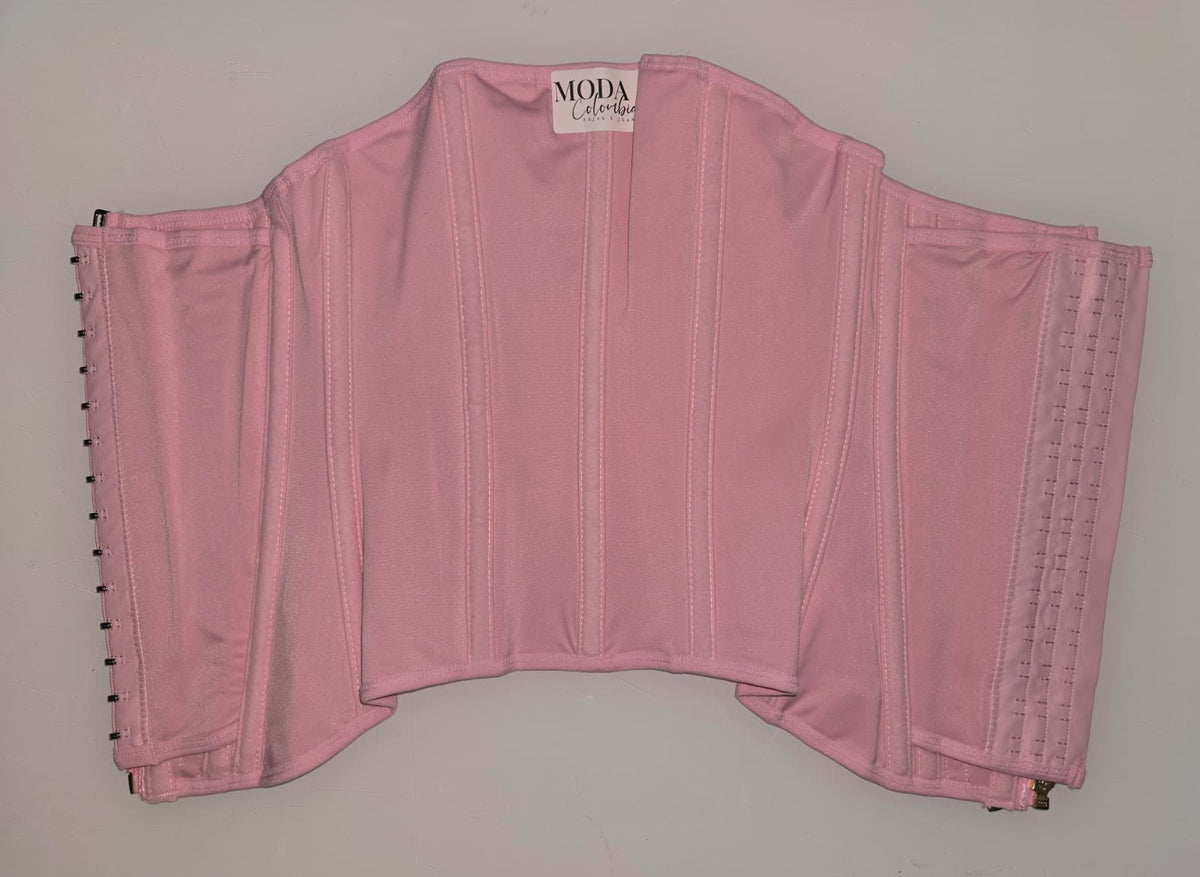 Pink Powernet Waist Trainer Girdle with Zipper & Hidden Hooks 444A