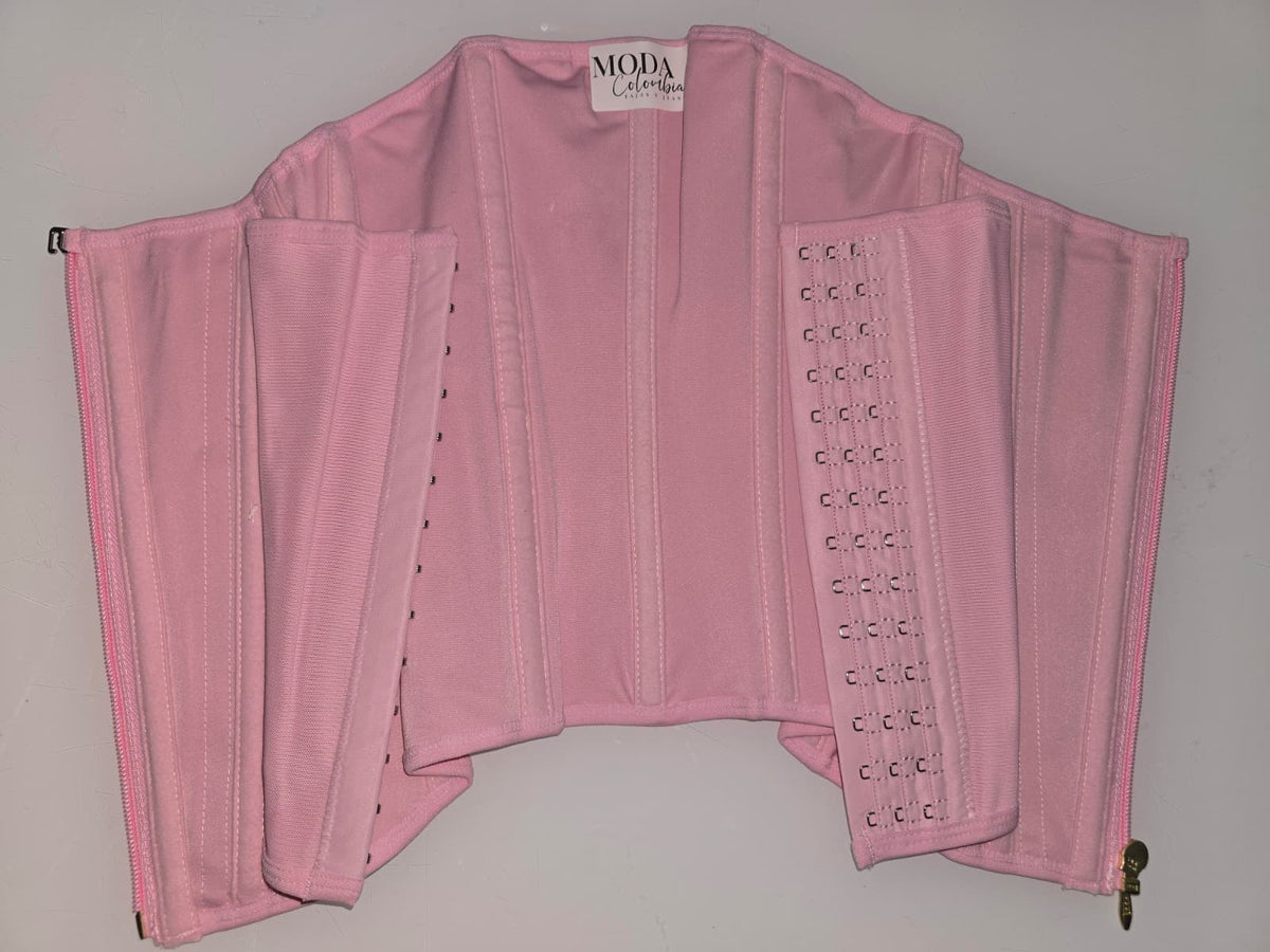 Pink Powernet Waist Trainer Girdle with Zipper & Hidden Hooks 444A